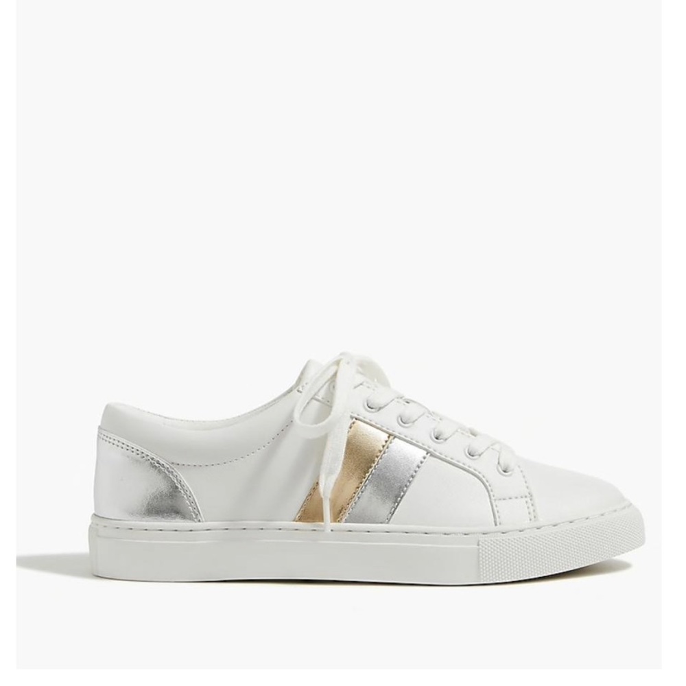 J Crew New Road Trip Sneakers with Silver and Gold Stripes- Size 8.5